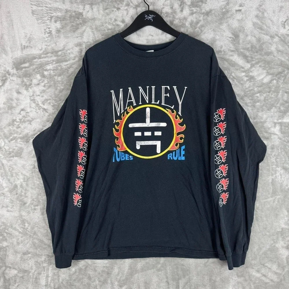 Anvil Manley Tubes Rule Long Sleeve Shirt Mens XL Grunge Emo Flames Cotton Y2K